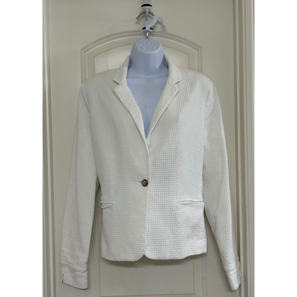 Draper‎ James RSVP Blazer Textured Cotton Blend Jacket Career White Size L - Picture 1 of 4